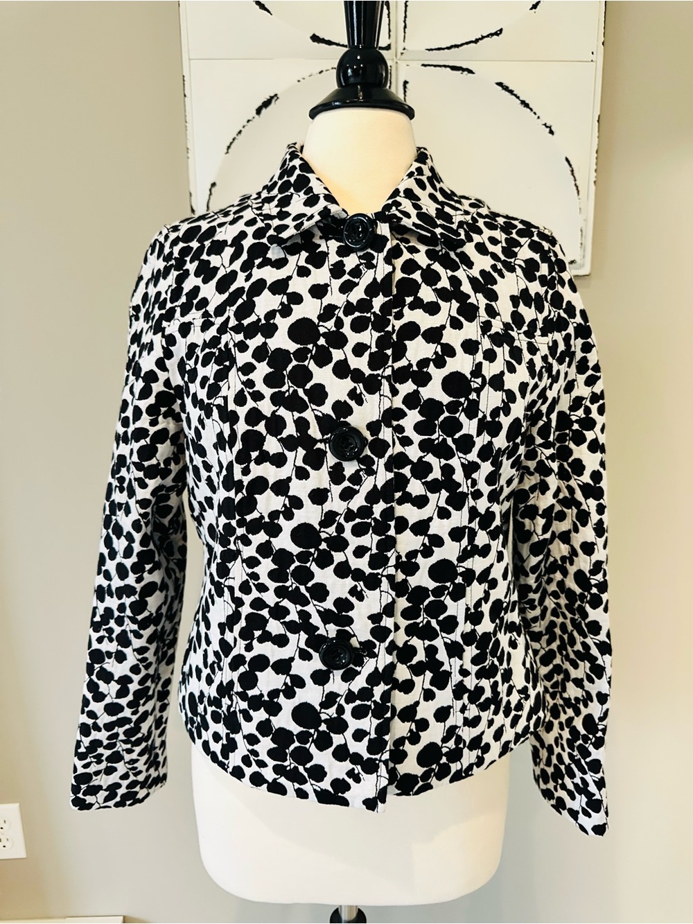 Charter Club Black & White Dot-Pattern Button Jacket